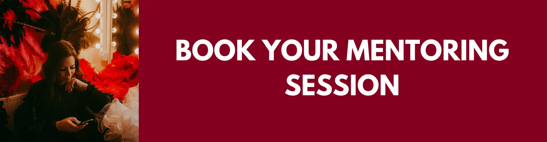 Nicole Geddes in a dressing room with the copy 'Book your mentoring session'